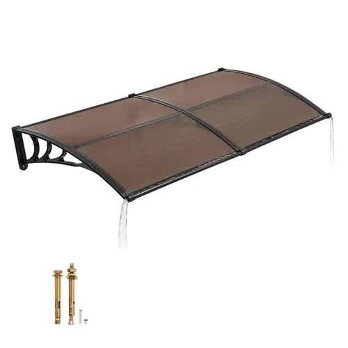 VEVOR 38x78in Sturdy Rectangle Cantilever Door Awning, Polycarbonate Overhang Canopy with Efficient Drainage, Stable Metal Bracket, Weather-Wind-UV-Flame-Retardant DIY Shade Kit, Brown Modern Decor for Front Doors, Balconies