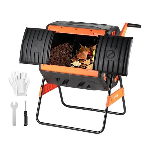 VEVOR 53gal Heavy-Duty Durable Plastic Tumbling Composter, Dual Chamber Outdoor Tumbler with 2 Sliding Doors, Smooth Easy-Turn Rotating Bin, Enhanced Aeration System for Garden Yard Kitchen Large Tub Waste & Recycling Fast Composting