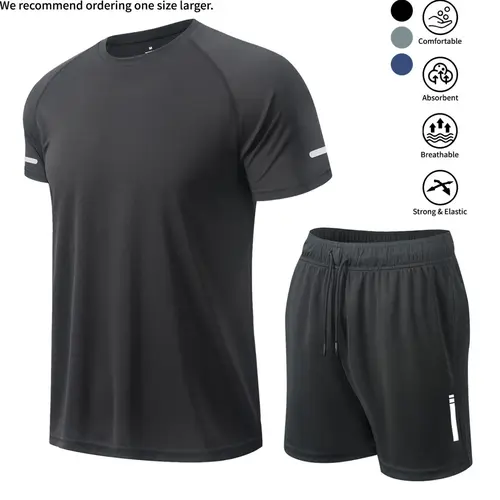 Men's Summer Training Sport Set, 2-Piece or 6-Piece, Quick-Dry Short Sleeve T-Shirt and Shorts, Workout Daily Wear, Fitness Outfit for Outdoor, Athletic Clothing Set, Fitness Sets, Athletic Sets
