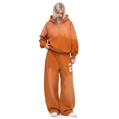 FDR Washed Cloud Zip-Up Hoodie & Baggy Sweatpants Set, Unisex Oversized Soft Fleece Two-Piece Outfit, Vintage Number Graphic, Straight Leg Low Waist Pants, Cozy Casual Streetwear for Everyday Wear,clothes for back to school