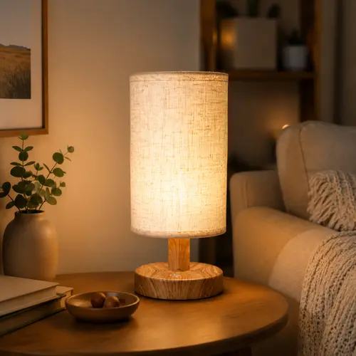 ORADO Modern Cylinder Linen Fabric Shade Desk Lamp - Minimalist USB-Port Decorative Atmosphere Light, Portable Accent Lighting Lamp with Bases & Shades, Aesthetic Home Decor for Bedroom