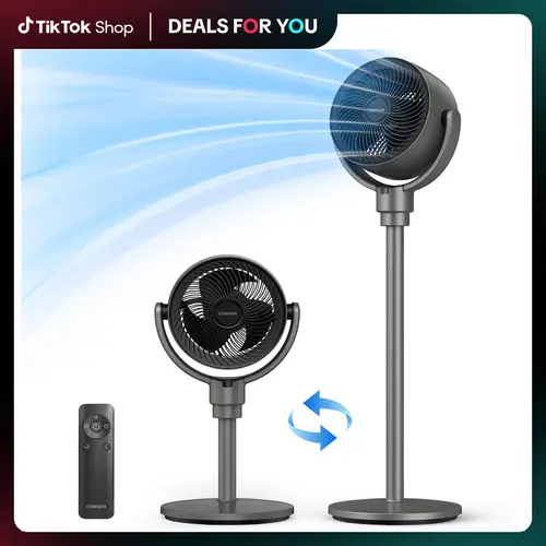 COWSAR Standing Pedestal Fan - Quiet 20dB, Auto Rotating 150°+120° Controllable Angle, 6 Speeds, 3 Modes, 7H Timer, Button & Remote Control, Built-in Auto Power Off, Adjustable Airflow Airblow Fan Portable for Bedroom (White), Auto Rotating Pedestal Fans