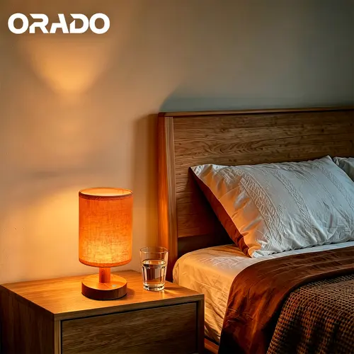 ORADO USB-Powered Fabric-Shaded Cylinder Desktop Lamp - Warm White LED Eye-Friendly Illuminated Lamp, Clean Minimalist Contemporary Design, Bases & Shades, Aesthetic Chic Home Decor Items, Lights for Bedroom Nightstand Home Office