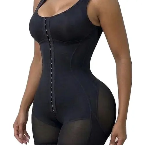 QOU Women's Collagen-Infused Colombian Faja Shapewear Vest with Bra - Fabric-Fit, 3-Row Hook-and-Eye, Rose-Scented, Skin-Friendly, Hollow-Out Back, Laced-Up, Tummy Control, Leg Shaping Compression Bodysuit, No Excess Bulk, Everyday Wear