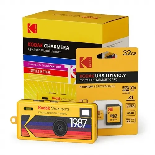 Kodak Retro Compact Authentic Keychain Digital Camera (Blind Box Bundle) - Lens, 32GB MicroSDHC Card, Rechargeable via USB-C Adapter, Mobile Charging Compatible, 1.6MP Sensor, LCD Screen, Unique Gifts for Photography Lovers