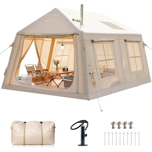 Docred Inflatable Glamping Tent, 8-10 People Family-Friendly Camping Tents, Breathable Waterproof 4-Season, Easy Setup with Hand Pump, Bug-Free, Excellent Ventilation, Portable for Outdoor Adventures, Festivals