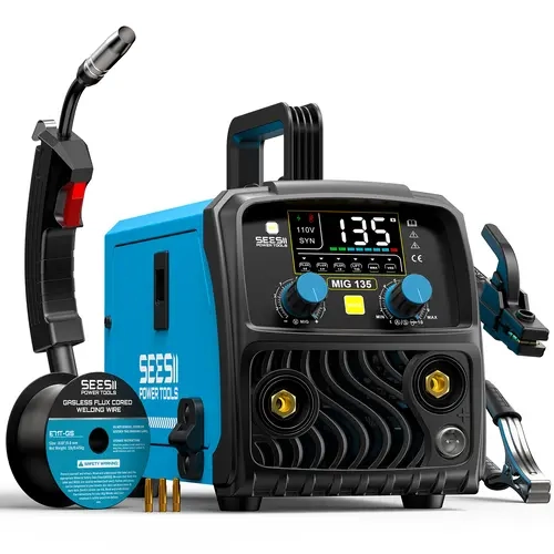 【SEESII】 MIG 135 3-IN-1 Welder, Flux MIG/Stick/Lift TIG Welding Machine, 110V, Digital Control, Welds Up to 5/16" (8mm), Portable 7.7lbs Lightweight Welder with 6.5FT Torch & Complete Kit#fathersdaygift toolupgrade