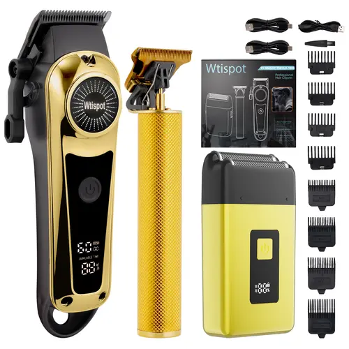 Professional Blonde Hair Clipper & Trimmer Kit - 2/3/4-Piece Cordless USB-Rechargeable Set, LCD Display, Adjustable Blade, All Hair Types Compatible, Crew Cut/Buzzcut Tool, Long Lasting Battery (for Youth)
