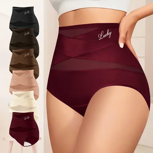 Morelect Women's Lingerie, 8-Pack High Waisted Cross-Mesh Briefs, All-Season Breathable and Lightweight Stretch with Full Coverage, Basic