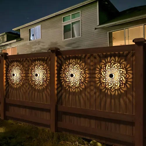 Outdoor Solar Lights - Metal Body Retro-Modern Architectural Hollow Wall LED Lamp, Automatic Switch, Warm Yellow Sunflower Design, Easy Operation, Decorative for Garden, Balcony, Decking & Patio Lighting