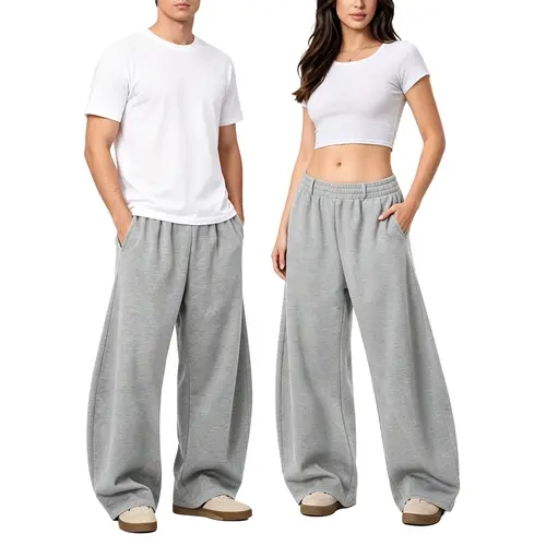 FAIABLE Unisex Wide Leg Sweatpants, Baggy Loose Fit Casual Pants with Elastic Waist and Pockets Comfortable Lantern Trouser Streetwear Bottom Adjustable