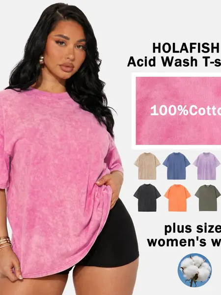 Women’s pure cotton washed distressed short-sleeve T-shirt, loose casual versatile crew neck top, suitable for daily commuting and outdoor sports.