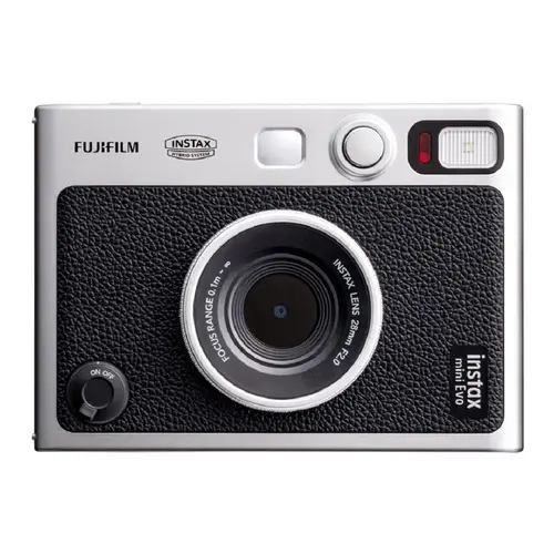 FUJIFILM INSTAX MINI EVO Digital Portable Rechargeable Hybrid Instant Print Camera (Black) - 100 Creative Options, Built-In Flash, Interchangeable Lens, Memory Card Compatibility, Wireless Connectivity, Selfie-Friendly