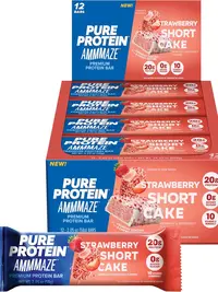 Pure Protein AMMMAZE Strawberry Shortcake Protein Bars (12 ct) 20g High Protein, No Added Sugar - Strawberry Meal Replacement Bar - On the Go Snacks