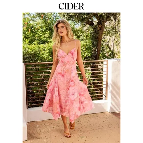 Cider Chiffon Floral Sweetheart Asymmetrical Hem A-line Maxi Dress