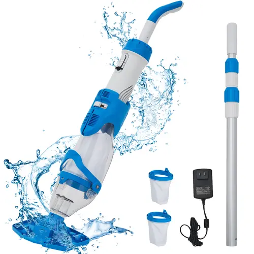 Garvee Wireless Handheld Pool Vacuum Cleaner, Rechargeable Pool Suction Cleaner with Powerful Suction & Dual-Filter, Telescopic Pole Design, Long Runtime Portable Cleaner for Above Ground & Inground Pools, Spas
