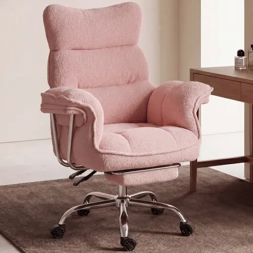 【Deals for you】Dowinx Big and Tall Ergonomic Office Chair, High Back Reclining Gaming Desk Chair, Teddy Fleece Criss Cross Computer Chair with Thick Cushion, Wide Seat & Armrests, Foot Rest, Gray