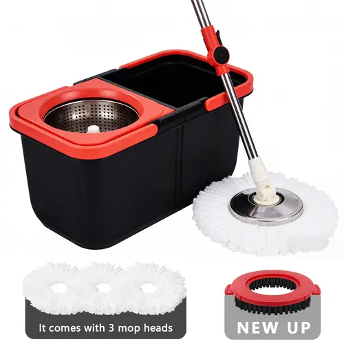 360° Rotating Mop and Bucket Set for Shop Floor Cleaning, 61in Adjustable Handle, 3 Microfiber Replacement Heads, Included Bucket & Brush, Household Cleaning Supplies, 61\Handle+Bucket+Brush+Replacement Heads*3