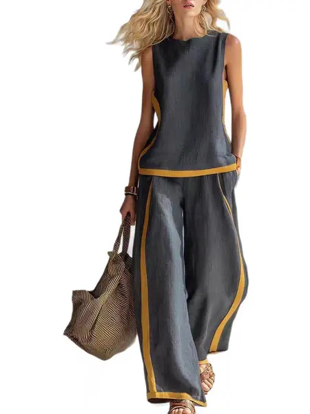 2026 NEW Two Piece Set for Women Sleeveless Top Wide Leg Pants Set Boho Fashion Casual Summer Loungewear Set for Work Streetwear Party and Daily Wear Womenswear Bottoms Trouser Outfit Womenswear # Set # CasualWear #tiktokshopspringglowup