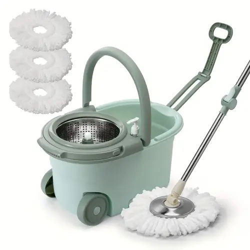Durable and Adjustable 360° Spin Mop and Bucket Set - Stainless Steel Extendable Handle, Non-Slip Design, 3 Microfiber Mop Heads for Replacement, Floor Cleaning, Mother's Day Gift Idea