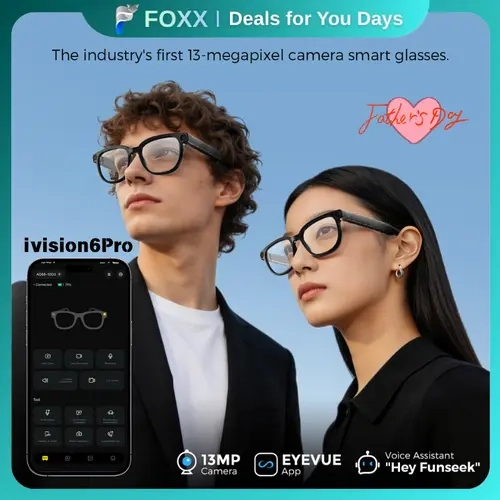 [Refresh Season]  iVision6 Pro Smart Glasses with 13MP Camera, 2K 30FPS Video, 32GB Storage, WiFi Photo Transfer, Dual Speakers, Photo Recognition & Translation Supported, Lightweight Wearable Glasses for Travel, Outdoor, Daily Use & Gifts tiktokshopsprin