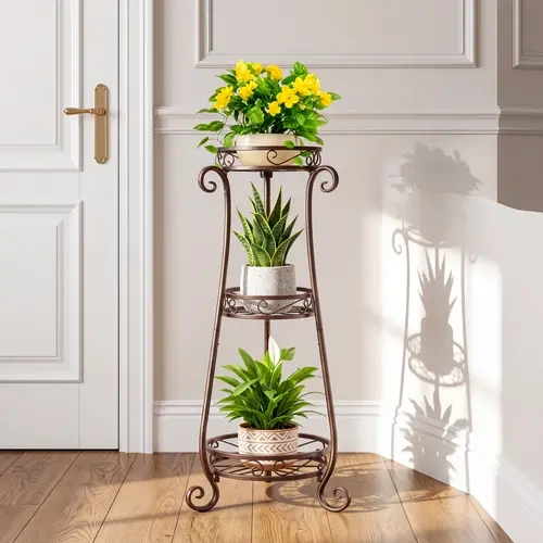 indoor rack  3-Tier Indoor/Outdoor Plant Stand ，Antique Bronze Metal Design ， Multi-Level Flower Rack for Patios，Courtyards, and Living Rooms (An Ideal Gift for Plant Enthusiasts)
