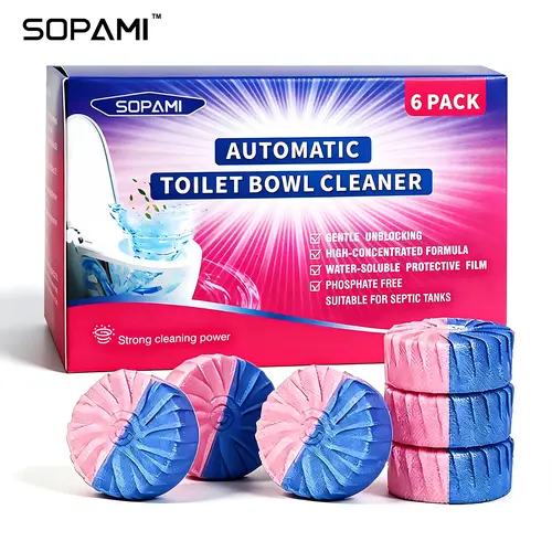 SOPAMI Automatic Dual-Color Toilet Bowl Cleaners Tablets, 6-Count 2-in-1 Powerful Cleaner, Anti-Clogging Deodorizing Supplies, Gentle on Toilet Tanks & Pipes, Prevents Clogs for Bathroom Deep Clean