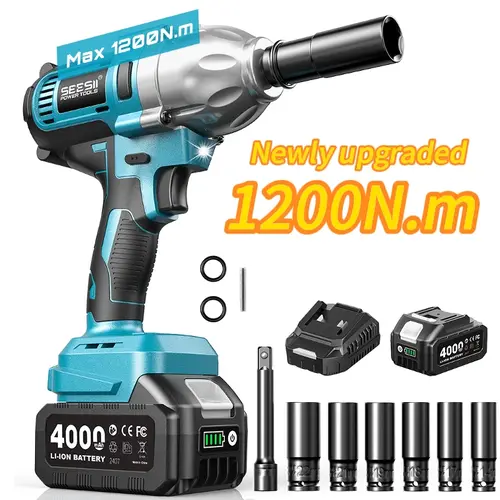 SEESII Cordless Impact Wrench Upgraded 1200N.m 1/2", WH710 Pro with One Battery, Six Sockets, Quick-Change Chuck- Heavy Duty Power Tool for Professional Mechanics & DIY Enthusiasts SummerVibes DealsForYouDays