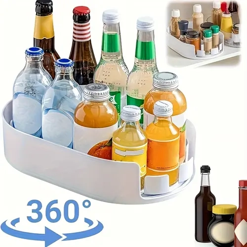 Durable Rectangular Lazy Susan Organizer - 14.57 x 9.84 x 2.76 inches, 360° Rotates, 10 lbs Max Load, for Refrigerator Condiments, Jam Jars, Mustard, Kitchen Cabinet or Countertop