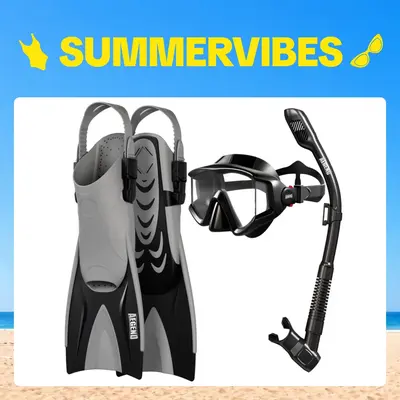 Aegend Snorkeling Gear for Adults Men Women: Anti-Fog Panoramic Mask Set, Adjustable Fins & Dry Top Snorkel – All-in-One Travel Snorkel Set for Swimming, Diving & Snorkeling