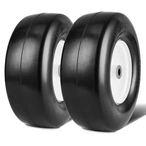 VEVOR 2-Pack Lawn Mower Tubeless PU Wheel Set, 13x5-6" Wear-Resistant Tires with Rims, 3.25"-5.9" Centered Hub, 3/4" ID Bushing, 20 Adapters for Lawn Mowing Tractors