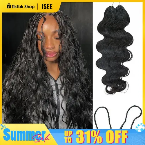 ISEE HAIR Body Wave Human Hair Crochet Braids Extensions Knotless 32-38 Strands Per Pack Pre-Separated Miracle Knots Crochet Hair Lightweight Soft Natural Look Protective Style Boho Braids Vacation Hair#TikTokShopFallDealsForYou