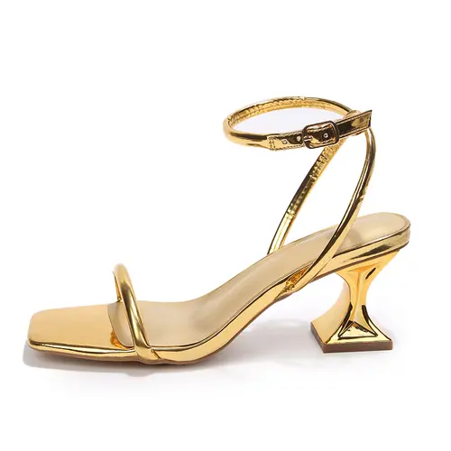 mysoft Women's  Metallic Gold 3in Square Open Toe Ankle Strap Sandals - Strappy Heels, Women Sandals, Fashion Footwear for Party & Summer Dress, Sandals For Women,summerwins,summeroutfits,vacationoutfits,beachoutfits