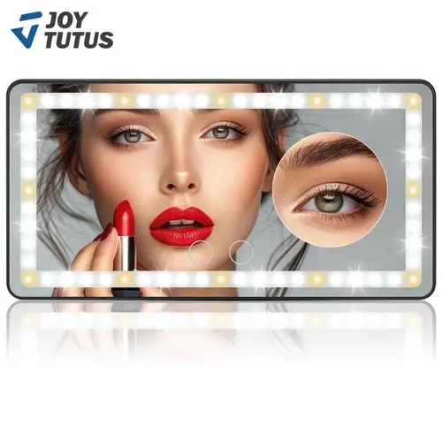 JOYTUTUS Car Sun Visor Vanity Mirror, Car Accessories, 3 LED Modes, USB-Rechargeable 1500mAh Battery, Touch-Sensitive Control, Dimmable Bicolor Lighting for Enhanced Makeup Routine, Batteries, Bright White Mode, Usb Charge
