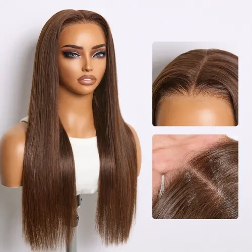 【NEW DROP】Rich Chocolate Brown Silky Straight 180% Density Glueless 13x4 Lace Frontal Wig Pre-Cut Lace