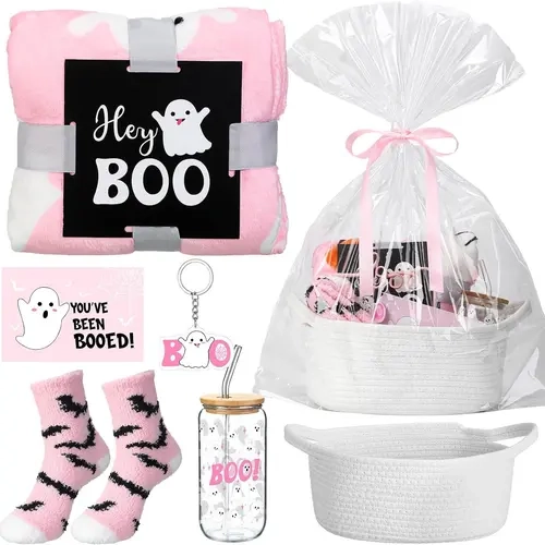 Gejoy Halloween Boo Basket Gift Box Set for Women Men Cute Spooky Ghost Dog Cat Pumpkin Gift Basket Stuffers Ideas for Women Adults Wife Girlfriend Her Sister Friend Spooky Season Halloween Party