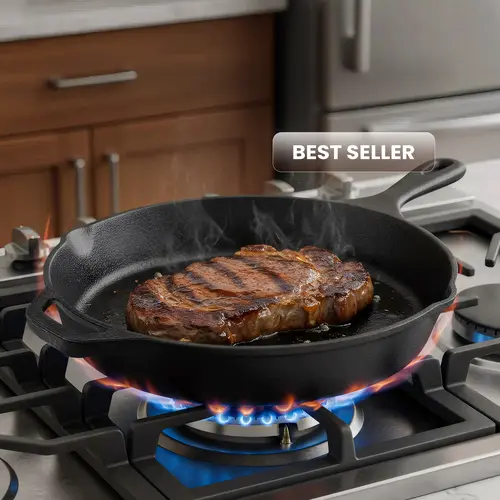 Pre-Seasoned 12-in Cast Iron Skillet - Durable Cookware, Pre-Seasoned Ready to Use Cooking Pan for Searing, Multipurpose Indoor Kitchen Supplies