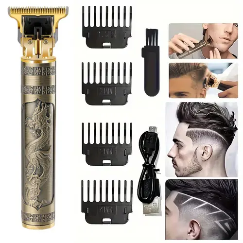 Men's Professional Gold Cordless Rechargeable Beard & Mustache Trimmer Kit - Wireless Hair Cutter, Battery Powered Trimmer, USB Charge, Compact Body, High-Precision Hair Clipper, Barber-Quality Care, Gift for Him, 1Pc