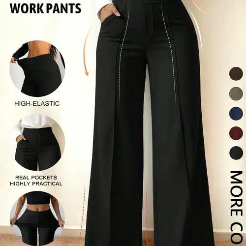High Elastic High Waist Wide Leg Casual Sweatpants, Front Split with Pockets, Loose Fit, Daily Wear, Trendy Comfortable Trousers