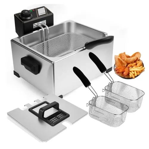 Stainless Steel Electric Countertop Deep Fryer with Basket - Countertop Kitchen Appliance, Compact Sleek Design, Durability, Efficient Frying, Ease of Cleaning, User-Friendly, for Home Kitchen Use (Fries, Fish)