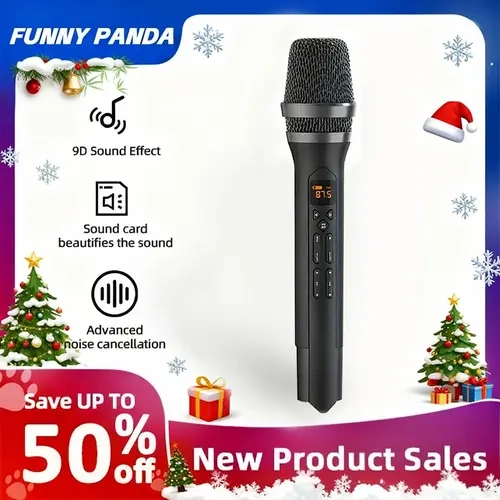 FunnyPanda Wireless Car Condenser Microphone - 9D Sound Effect, Advanced Noise Reduction, Built-in Sound Card, USB-C Compatibility, Mobile Audio Support, 0.44 lbs, 9x2.17x0.35 in, for FM Radio-Equipped Cars
