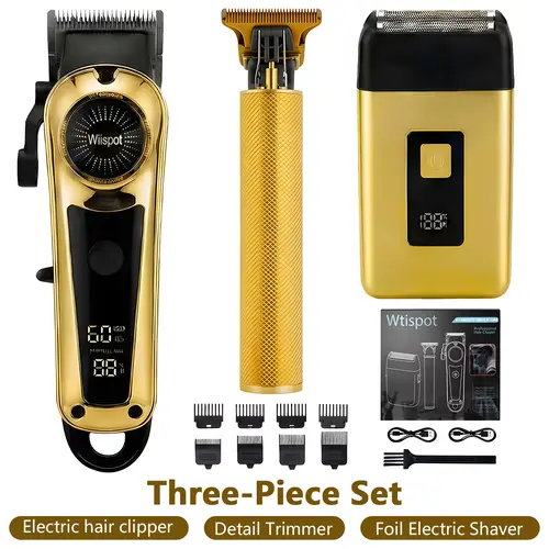 Men's 3-Pc USB Electric Hair Trimmer Set - Alloy Knife Head, LCD Display, Precise Cut, Carving Function, Travel Size, 5-Step Lockable Lever, Multi-Size, Home Haircut, Car/Household Use, Blade Set Clipping Tool Hair Trimmers & Clippers, Gifts for Him
