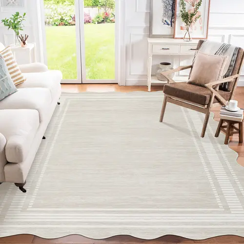 【October BestSellers】Garvee Washable Soft Plush Area Rug with Scalloped Edges, Non-Slip Stain-Resistant Modern Minimalist Carpet for Living Room, Bedroom & Hallway