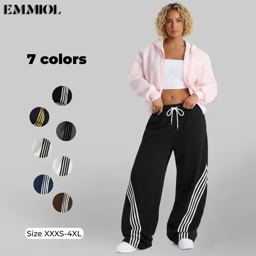 EMMIOL Unisex Y2K Baggy Barrel Striped Sweatpants, High Waisted Wide Leg Pants, Joggers with Drawstring Waist and Baggy Wide-Leg Sweatpants with Pockets Drawstring Elastic Waist Vintage Streetwear Joggers Cuffs SohoChic【Back to School】