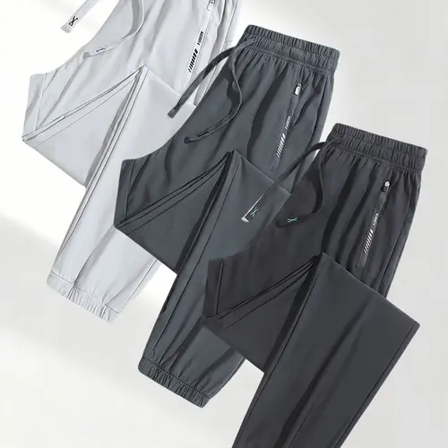 Women's 3-Pack Comfort Fit Running Jogger Pants - Elastic Waist Drawstring Training Trousers, Solid Color Plain Casual Pants with Zipper Pockets for Sports, Casual Use, Training Jogger Trousers