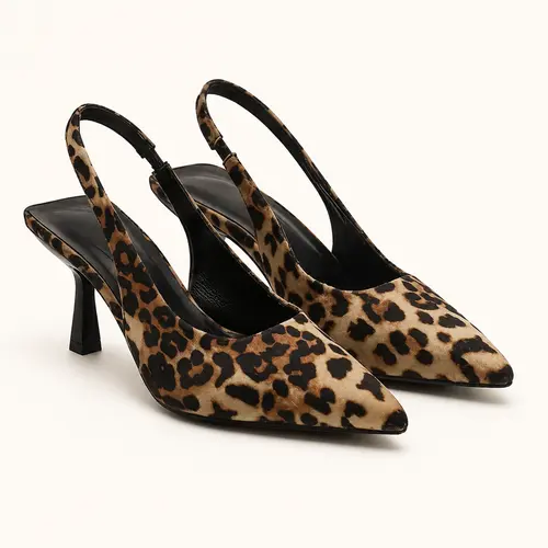 GEEYEA Leopard Slingback Heels, Pointed Toe Stiletto Pumps for Office, Date Night & Wedding Guest