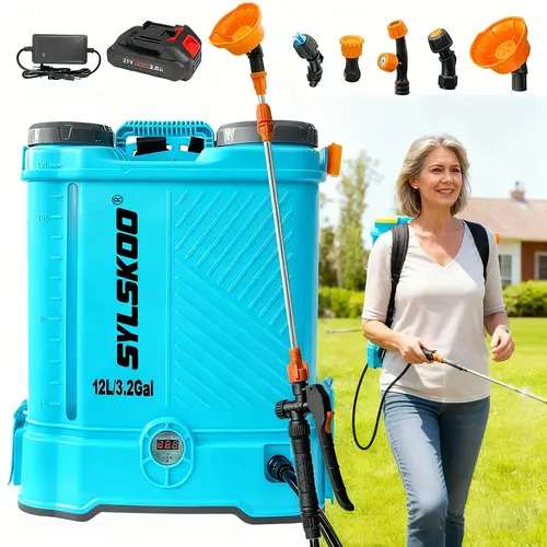 18V Battery-Powered Backpack Sprayer, 3.2 Gal Capacity, 0-80 PSI Adjustable Pressure, Steel Telescopic Wand, 5 Nozzles, 2.0Ah Battery & Charger Included, Backpack Eases Load for Spraying Tasks, Steel Wand, 3.2 Gallon