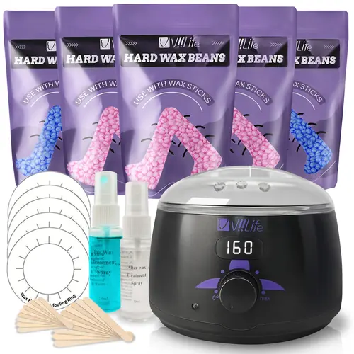 Viilife Digital Wax Pot Hard Wax Warmer Multi-Item Kit - Women's At-Home Temperature Control Set with Smooth Beads, Prep Spray, Cosmetic Aftercare, Daily Body Care for Face/Body Sensitive Skin (All Skin Types)