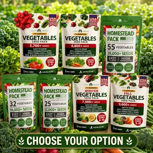 Home Grown Heirloom Vegetable Seeds Variety Pack - High Germination, High Yield Survival Seed Vault for Beginners, Grow Your Own Frost-Tough Crops, Fall & Winter Mix, Full Sun Indoor/Outdoor Homestead Gardening
