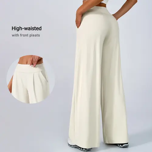 TIMEOFF Women's High-Waist Wide-Leg Athleisure Bottoms - Buttery Soft Stretchy Elastic Fabric, Pockets, Smoothing Fit, Style-Focused Sweatpants for Athletes, Yoga & Casual Gym Wear, XL (Do Not Dry Clean)